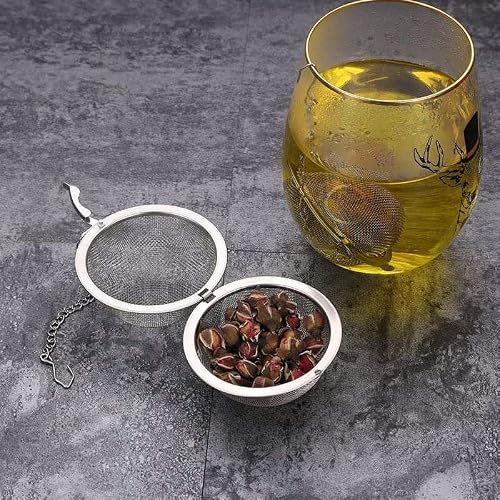 2.1 inches premium mesh ball tea infuser for Flavoring with Herbal Spices Seasonings locking stainless steel handle., Silver