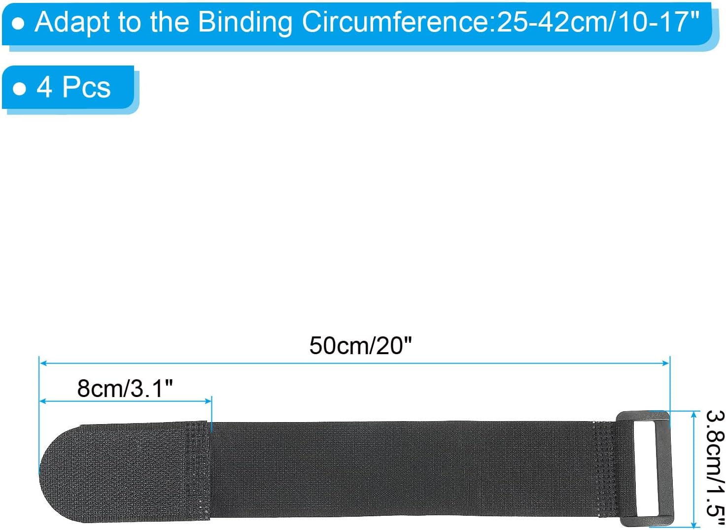 PATIKIL Reusable Cable Ties 20x5inch, 4 Pack Adjustable Hook and Loop Straps Multipurpose Nylon fastening Cord Wrap for Organizer or Storage, Black