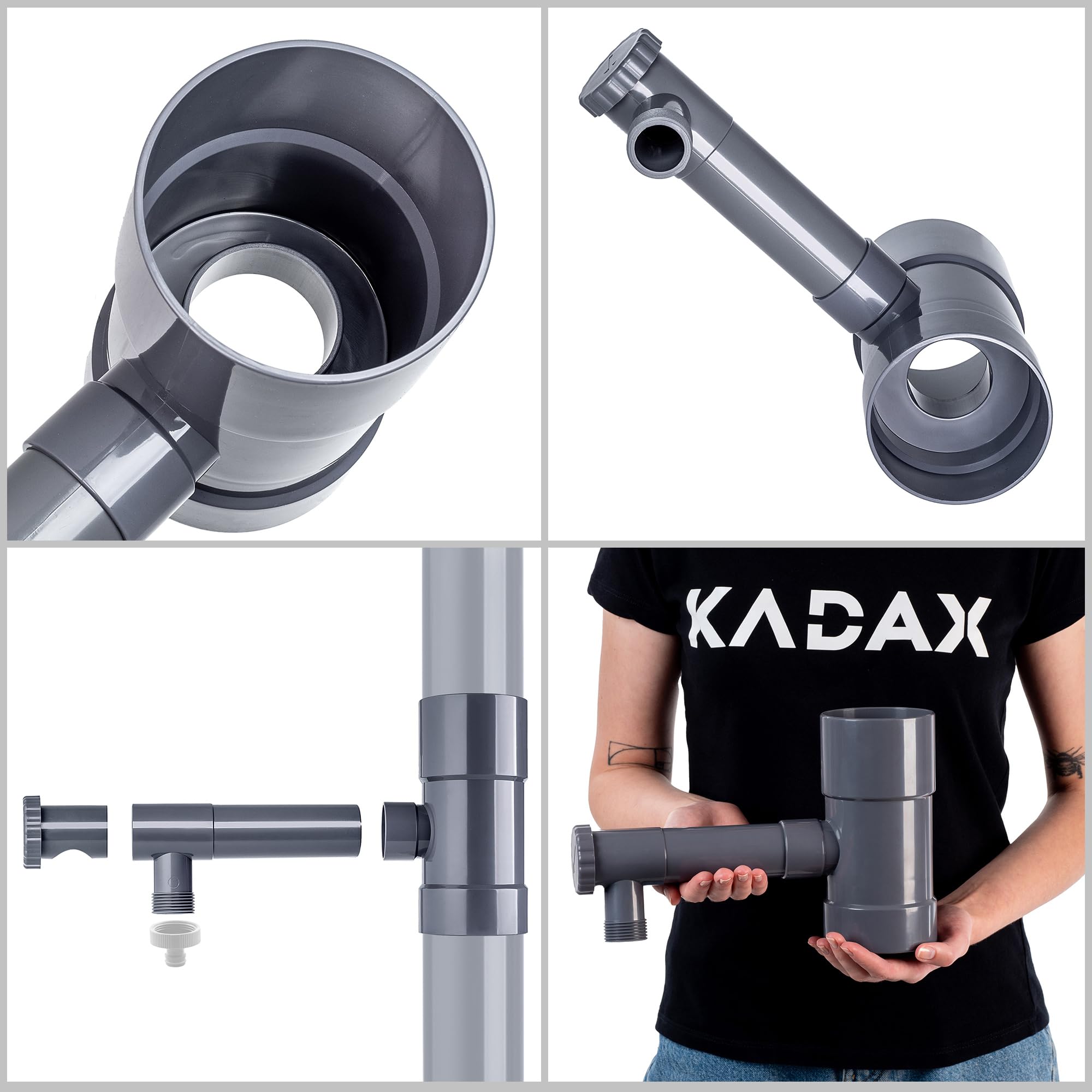 KADAX Collecteur d'eau de pluie 80 mm pour tuyau de descente, avec valve intégrée, gris