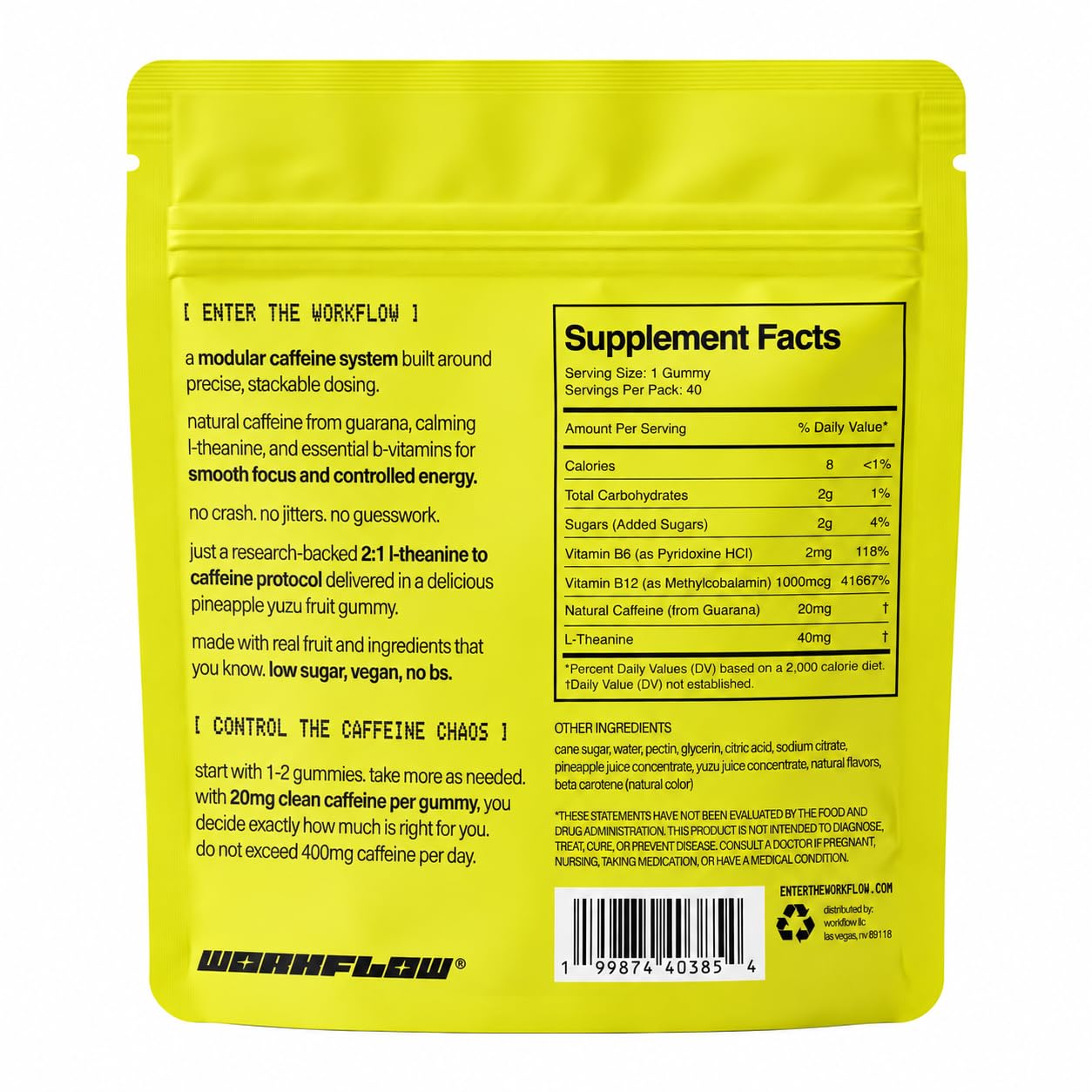 WORKFLOW Caffeine Energy Gummies + L-Theanine for Focus, Pineapple Yuzu — Amazon image 2