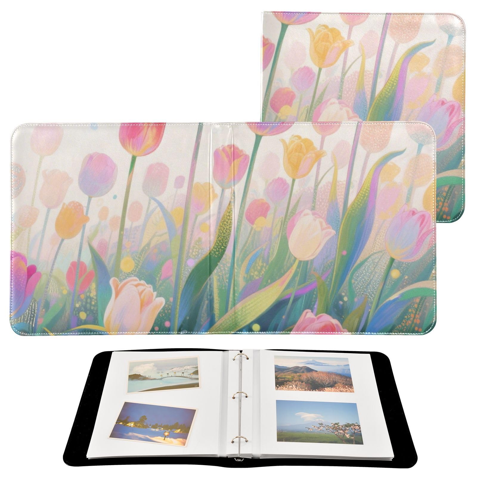 Photo Album 4x6, 5x7,6x8,Artificial Leather Photo Albums with 20 Detachable Sheets Tulips Print for Family Wedding,Multi 6