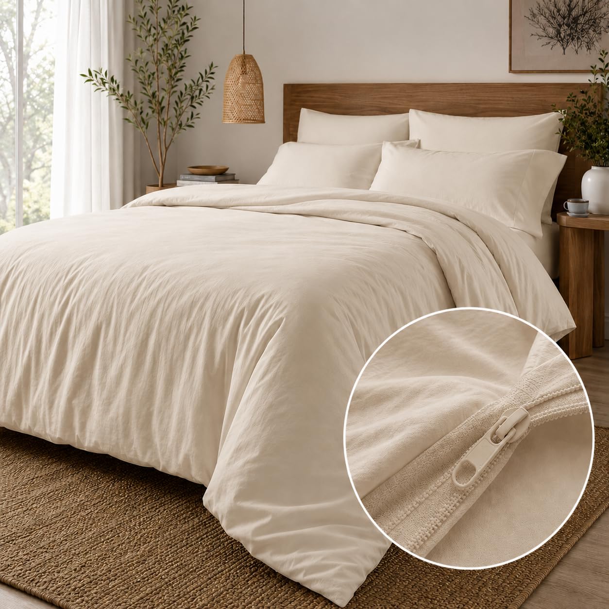 Luxury Cotton Duvet Cover - Queen Size Beige -2