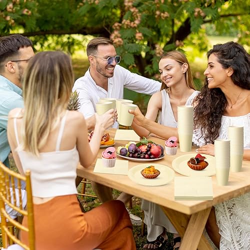 Vista 33 de Tioncy 200 platos de papel desechables, tazas y servilletas, suministros de fiesta, para 50 invitados, juego de vajilla de papel desechable