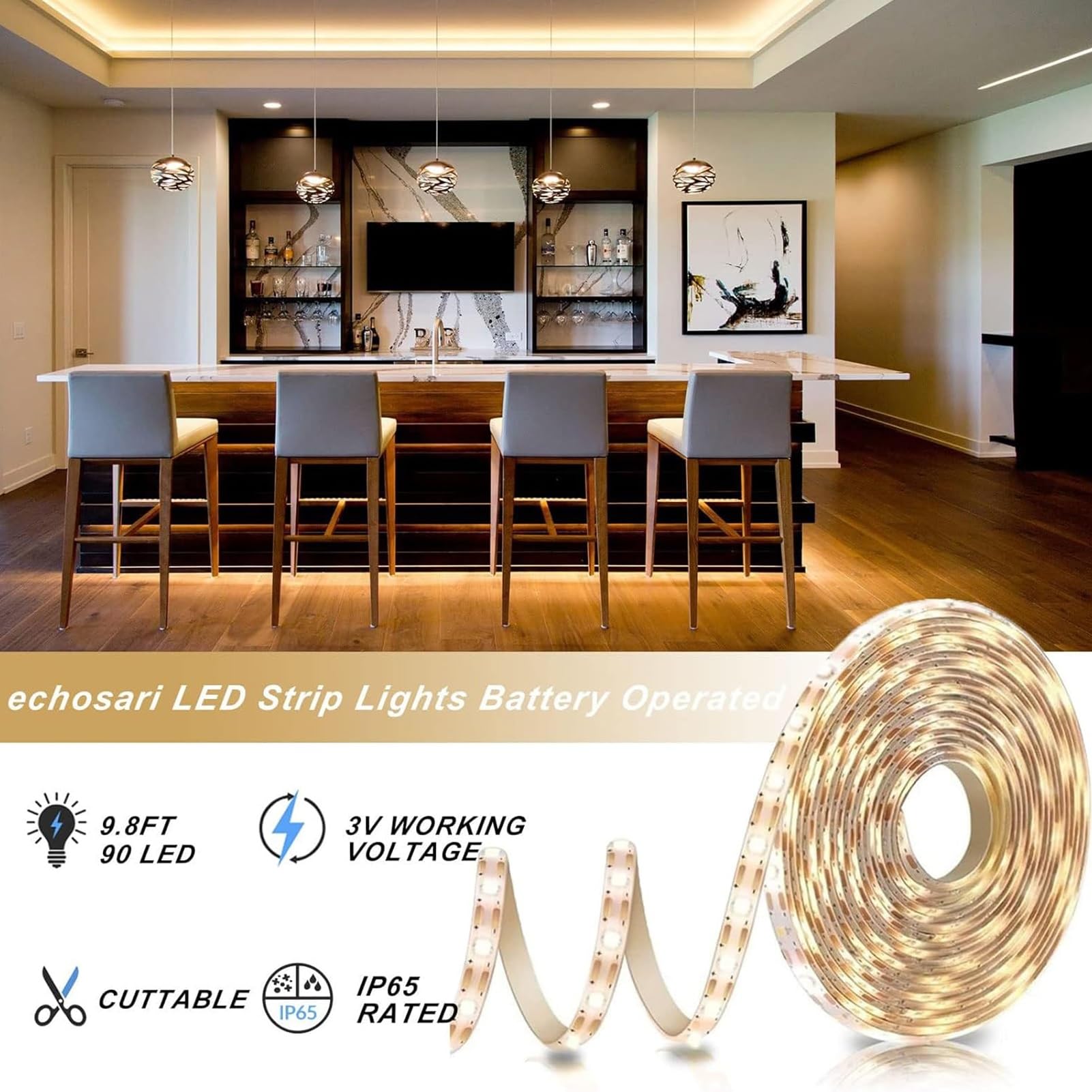 Strisce Luminose A LED Alimentate A Batteria Con Telecomando, Bianco Caldo, Dimmerabili, Autoadesive, Tagliabili, Impermeabili, Per TV, Cucina, Armadi, Camera Da Letto(Warmes Licht,10M(600LEDS))