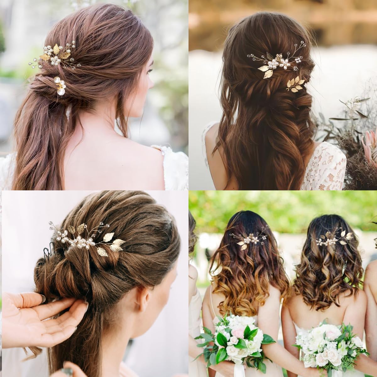 10 Piece Bridal Hair Pins Gold Leaf Wedding Headpiece with Pearl Rhinestone for Amazon.com : 4 Pieces Bridal Wedding Hair Pins Gold Leaf  main image 4
