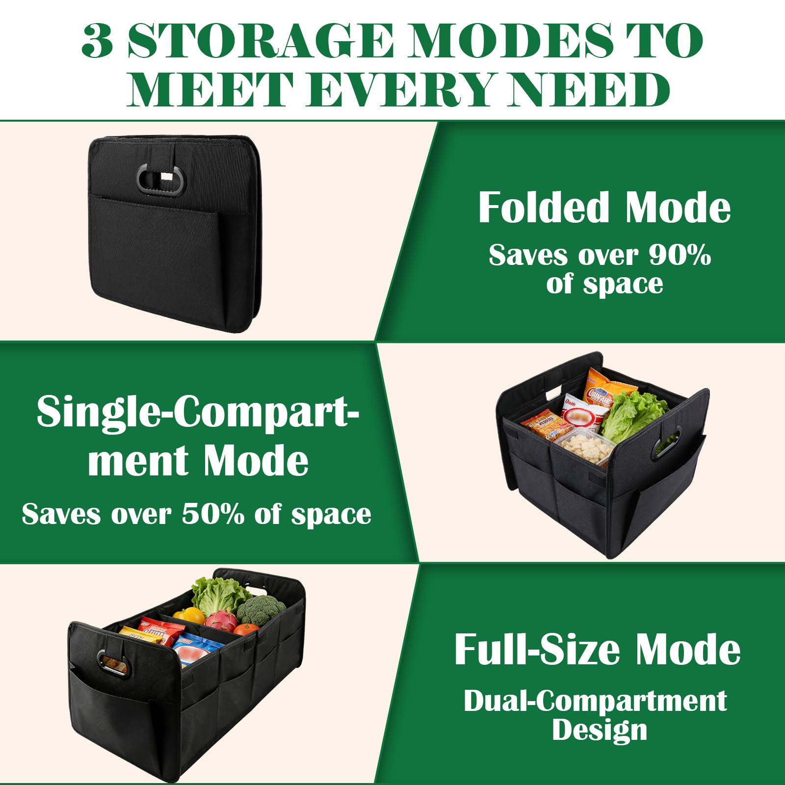 AKOLAFE 2 Stück XL Auto Kofferraum Organizer Faltbar Kofferraumtasche Auto Faltbox 75L Auto Kofferraum Aufbewahrung Oxford Stoff 3 Flexible Fächer mit 9 Taschen für Einkauf Camping Reise Ausflug