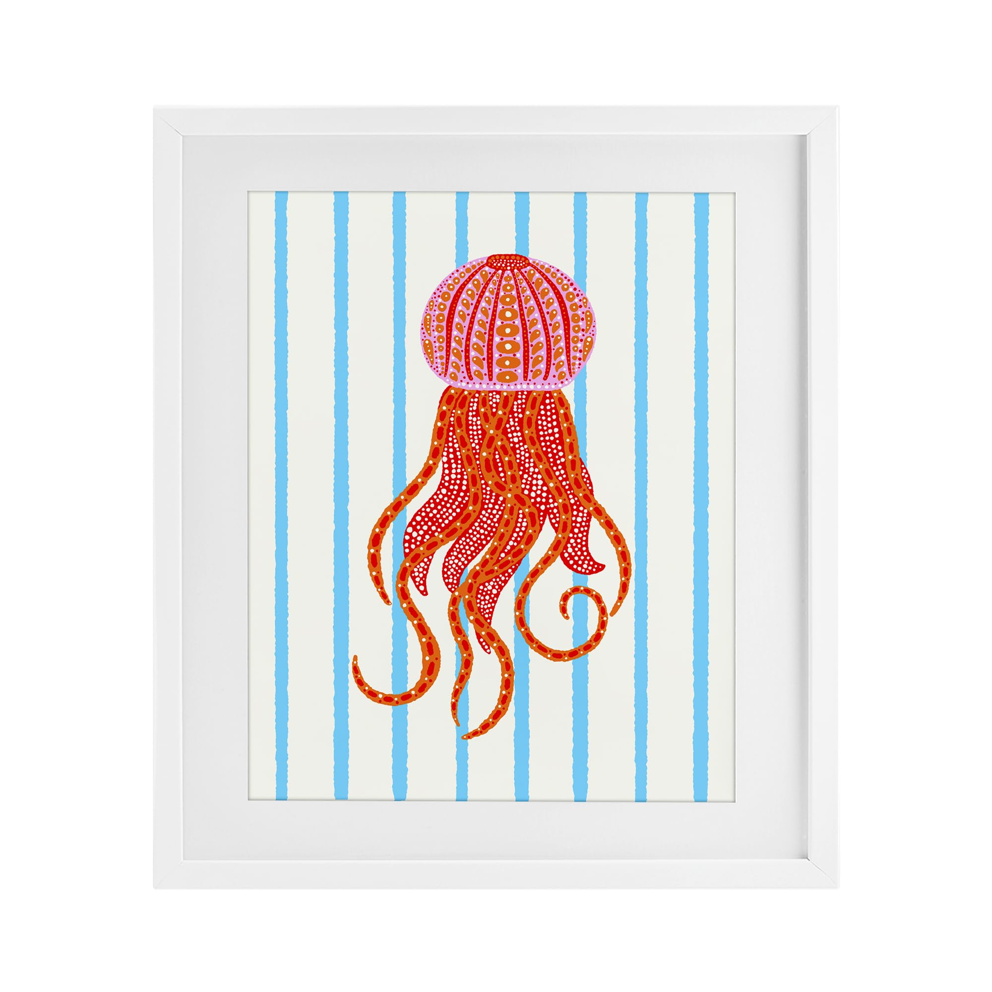 Bright Aquatic Jellyfish Striped, 17 x 21 Inch Framed Print Under Glass