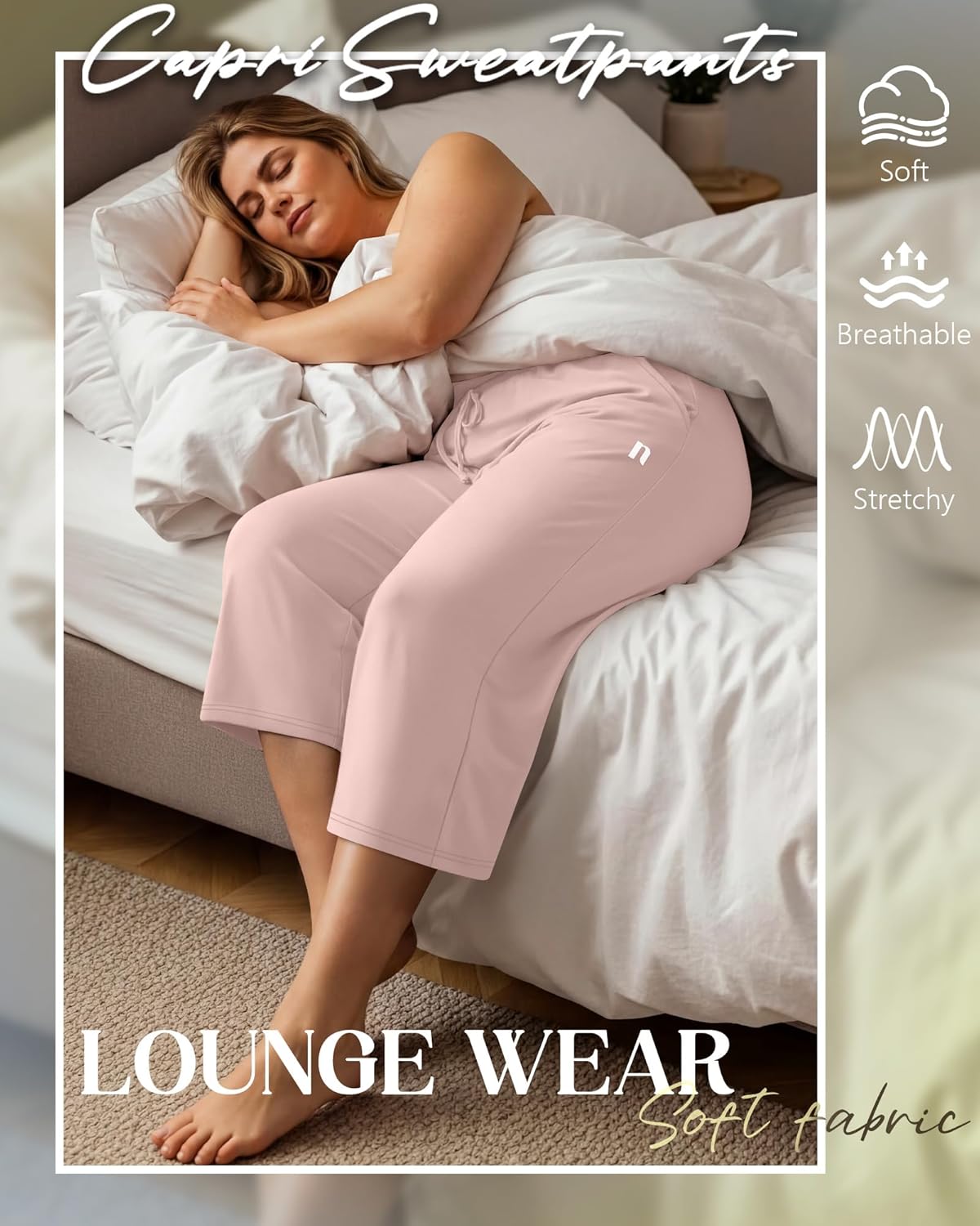 Neer 3 Pack Women's Plus Size Capris,Wide Leg Loose Pants Casual Drawstring Capri Sweatpants Drawstring Pants with Pockets - Image 2