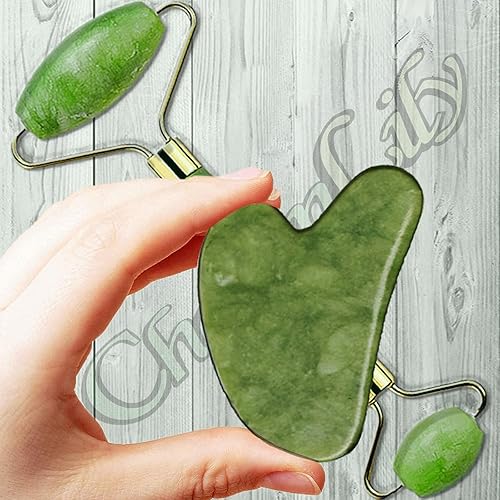 Miniatura 7 de Charmlily - Juego de herramientas masajeadoras de jade y hielo  Gua Sha para cara y ojos para reducir el envejecimiento de las arrugas la migraña el
