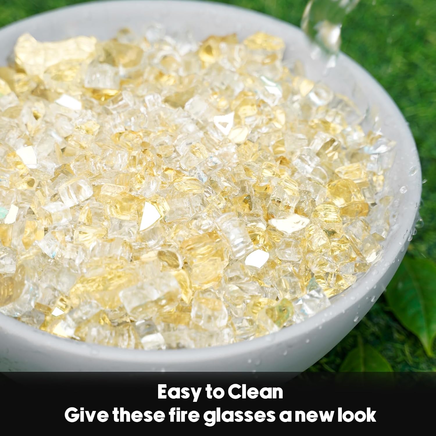 Skyflame Fire Pit Glass Rocks, 15 Pound Gold Reflective Fire Glass for Outdoor Indoor Fire Bowl Fireplace, 1/2-Inch