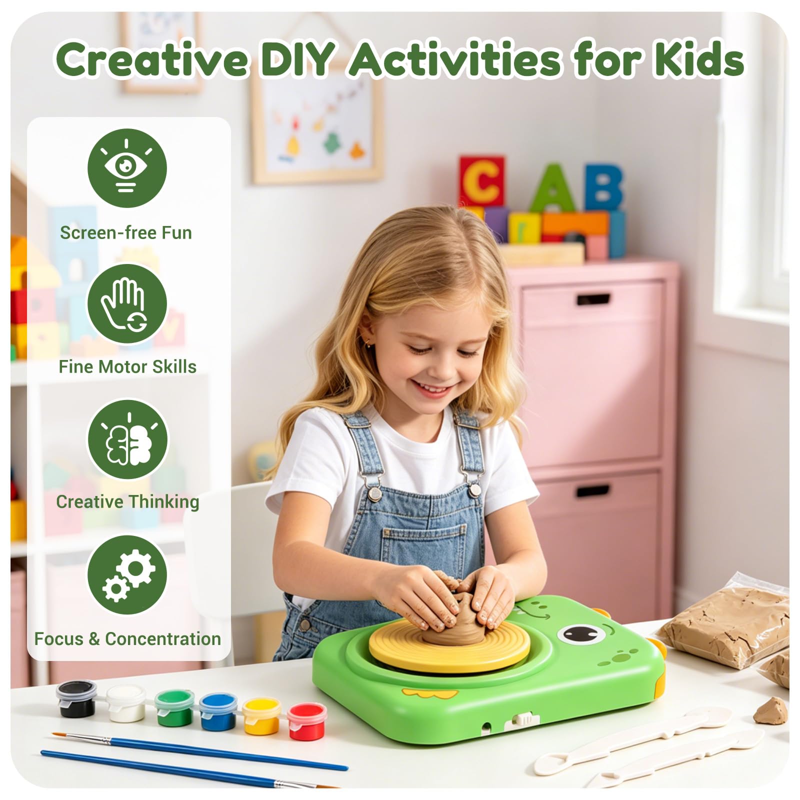 Töpferscheibe für Kinder-komplettes Töpfer-Malset,Kunst und Handwerk Malutensilien Spielzeug für Jungen Mädchen,Weihnachts Geschenk für Kinder im Alter von 6-14 Jahren
