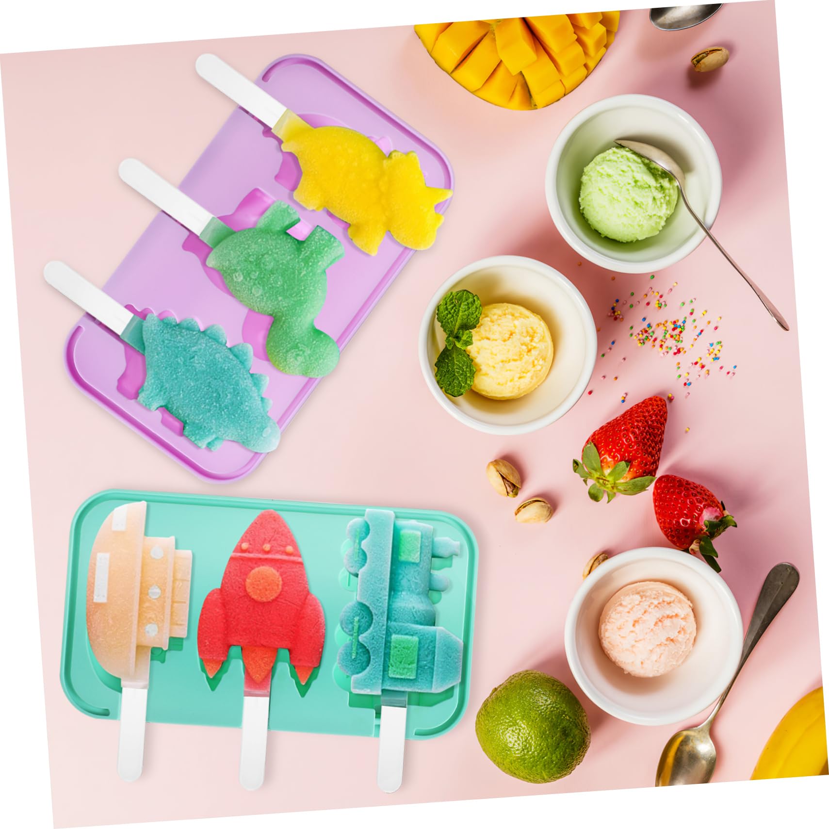 SHOWERORO Lot De 2 Moules À Glace En Silicone Pour Garçons Et Filles Modèles De Véhicules Animaux Couvercles