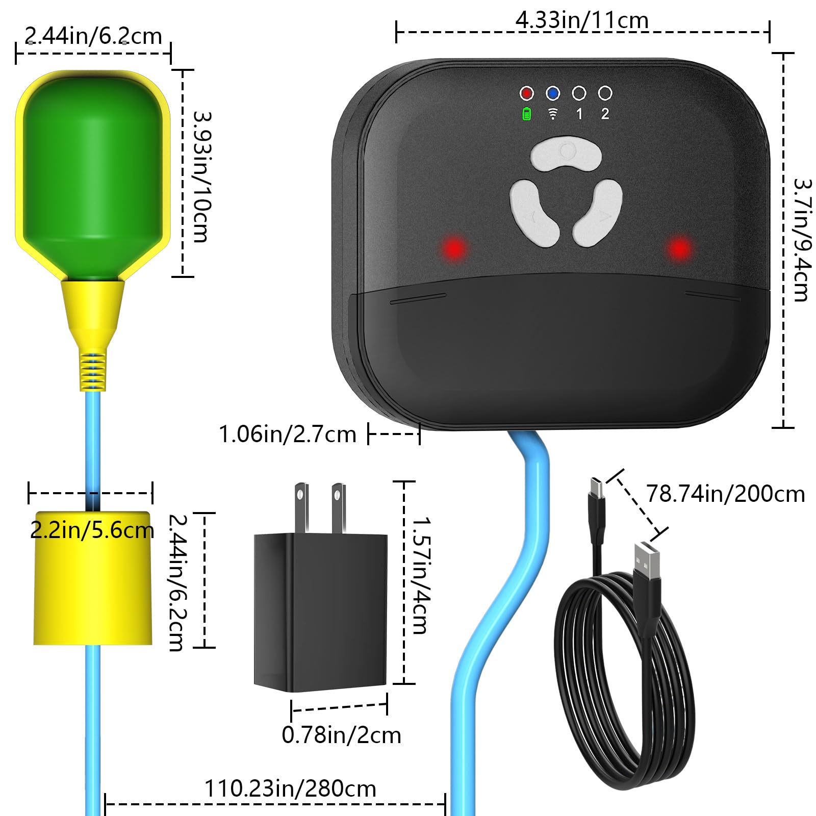Alarma inteligente de bomba de sumidero alto WiFi, interruptor de flotador, alerta de nivel de agua, notificaciones de aplicación gratuitas, IP44 impermeable, sirena de 90 dB y LED intermitente, para