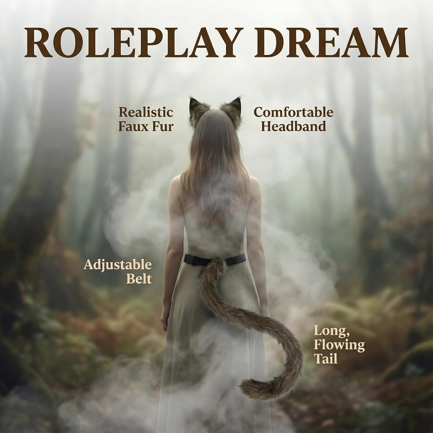 Maine Coon Cat Fox Wolf Ears Costume Anime Set Adjustable Ears Tail For Cosplay Halloween Gathering