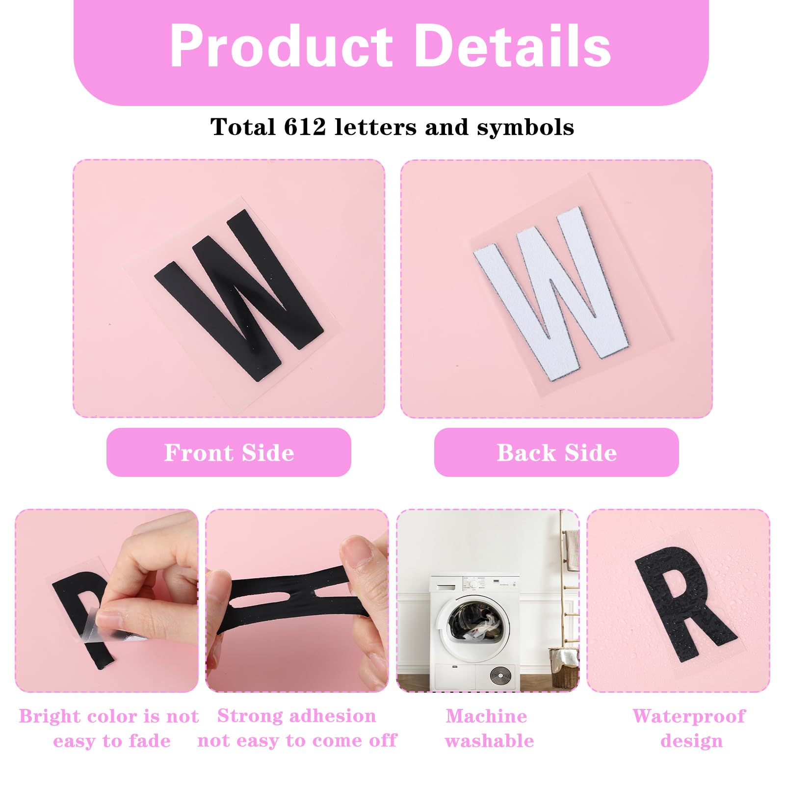 6 vellen cijfers en letters om opstrijken, strijkplaatje, zelf vormgeven symbolen, letters, opstrijken voor kleding, 2,5 cm, letterpatches