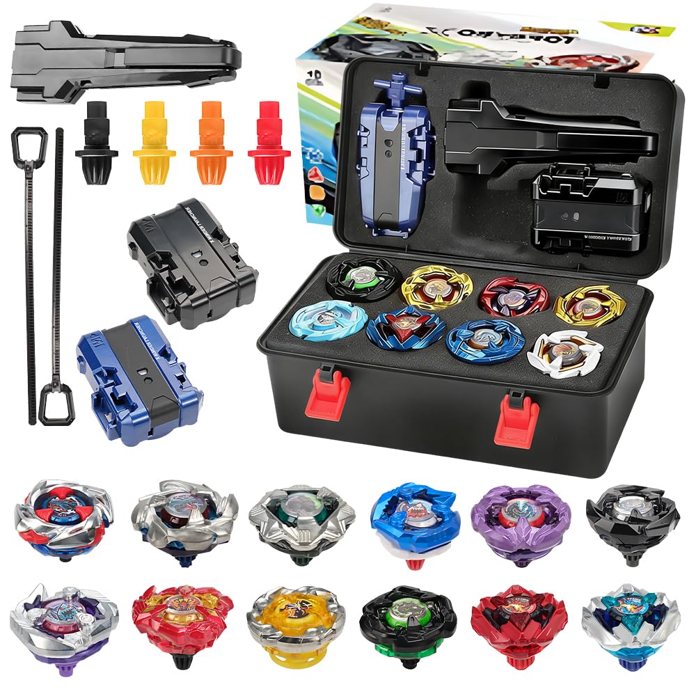 Weciau Spinning Top Set, 12pcs X Battling Top Toy Set, mit 2 Launchers and 1 Grip, Metal Fusion Gyro Game with Portable Storage Box, Gift for Kids Children Birthday Party