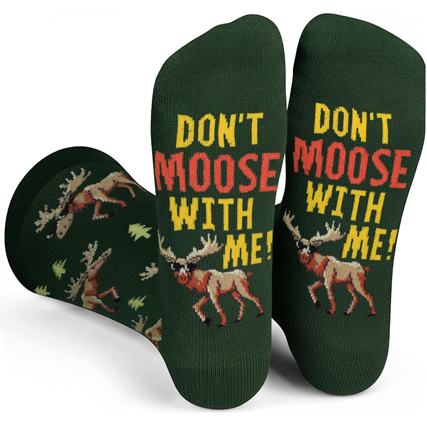 GOLIN Novelty Pun Gifts - Humor Funny Saying Crazy Crew Socks for Women Men Teens, Don’t Moose With Me, M