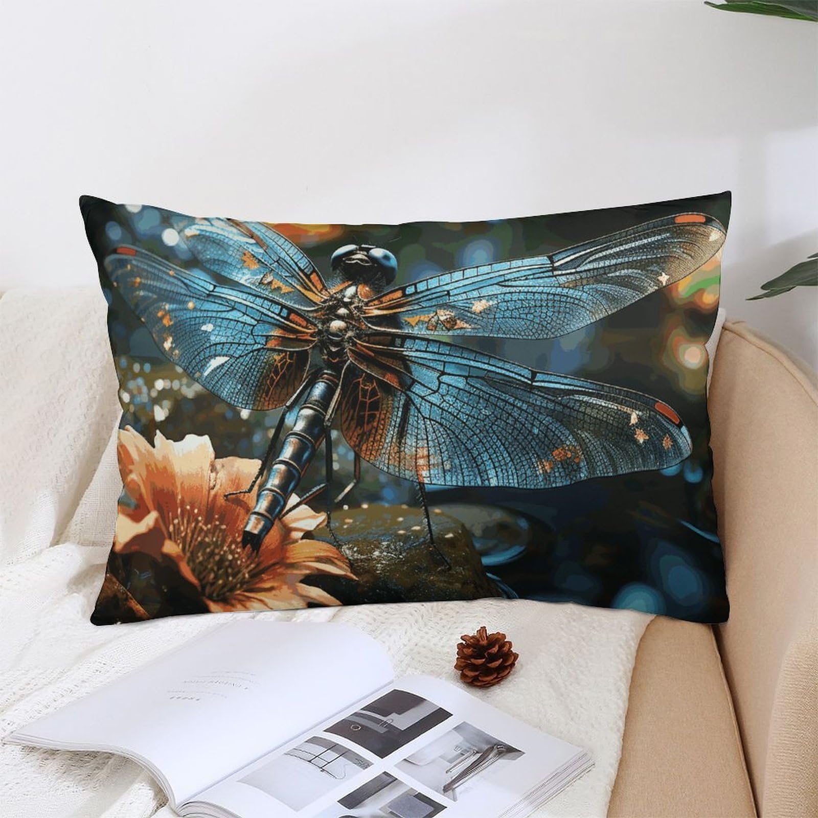 NTVOWPZO Decoration Throw Pillow Covers 12 "x20 Pillowcases Covers Dragonfly Flying on The Pond Soft Pillowcases Modern Farmhouse Home Decor Sofa Cushions Covers for Couch Bed Living Room