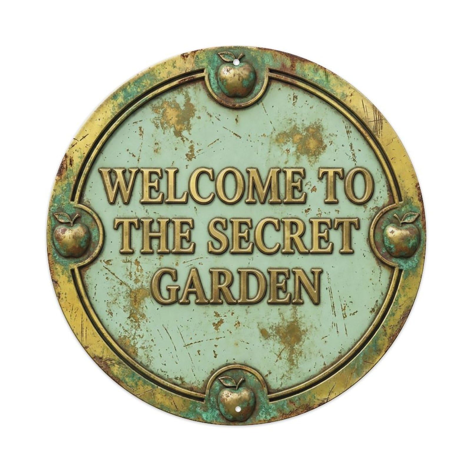 Vintage Welcome Secret Garden Brass Beryl Farmhouse Metal Tin Sign