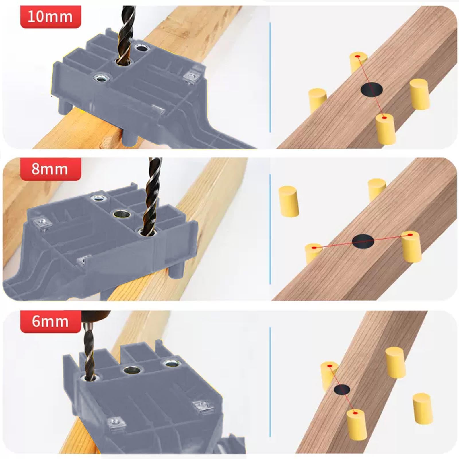 thirei 44Pcs Dowel Jig Kit, Metal Sleeve Wood Drilling, Drill Jig, 6/8/10mm Woodworking Positioning Pin Fixture Kit, for Woodworking Drilling, Grey - Image 4