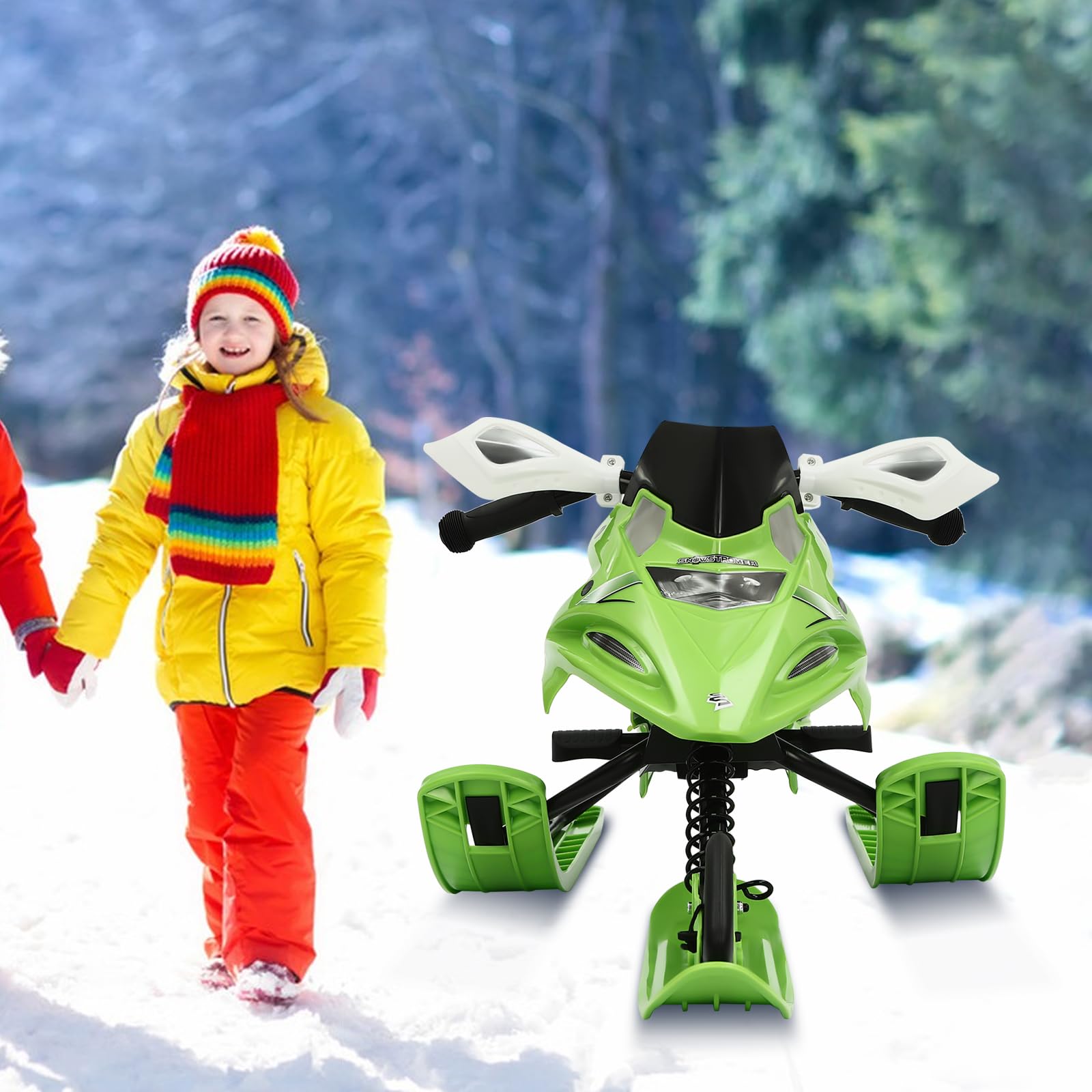 Luge de course avec amortisseur, luge pour enfants avec freins à pied, ski-bob avec corde de traction automatique, snowracer pour enfants et adultes avec direction de patin