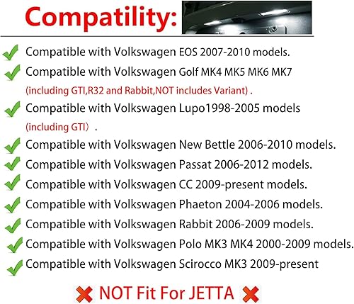 Miniatura 6 de Juego de 2 luces LED sin errores para matrícula, compatible con Volkswagen VW Golf GTI MK4 MK5 MK6 MK7 CC Rabbit Polo EOS Phaeton Beetle Scirocco,