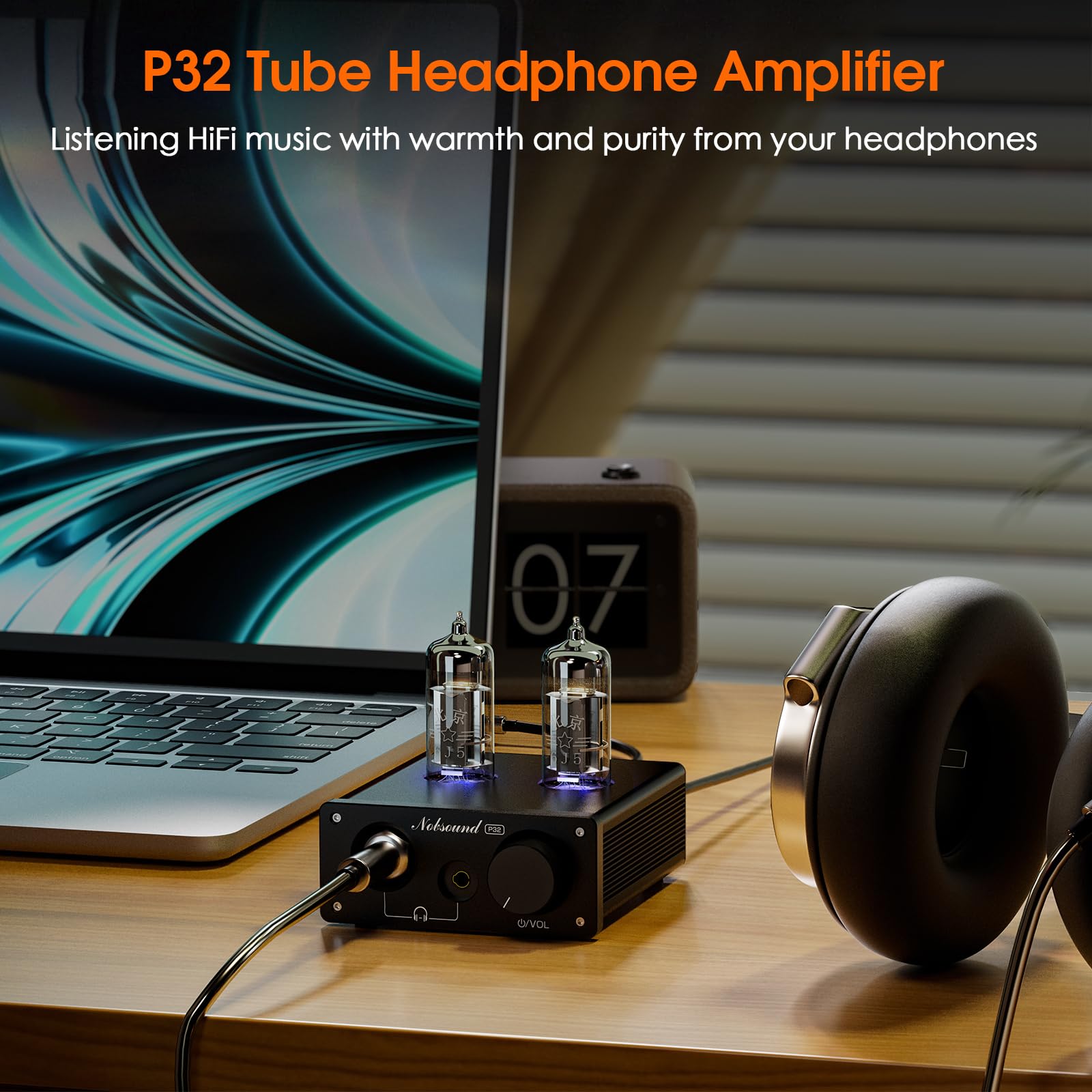 Nobsound P32 lampowy wzmacniacz słuchawek: 1000 mW HiFi Desktop przedwzmacniacz do słuchawek 24-600Ω i wzmacniacz domowy z głośnikami, gniazda 3,5 mm/6,35 mm, wymienne lampy i wzmacniacz operacyjny