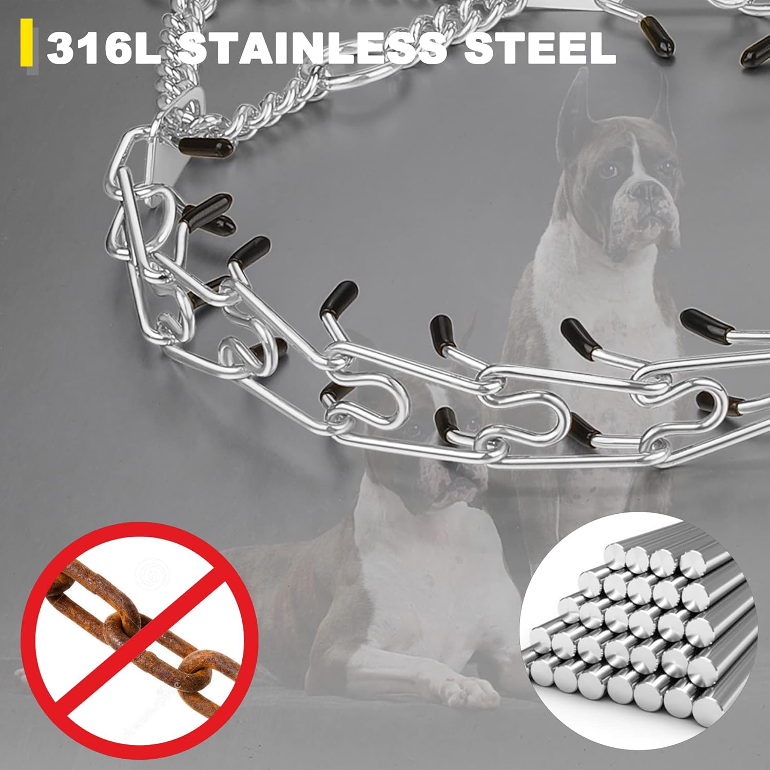 Dog Chain Collar Adjustable Stainless Steel Links Chain with Quick Release Buckle for Medium Large Dogs.(Buckle, Silver)
