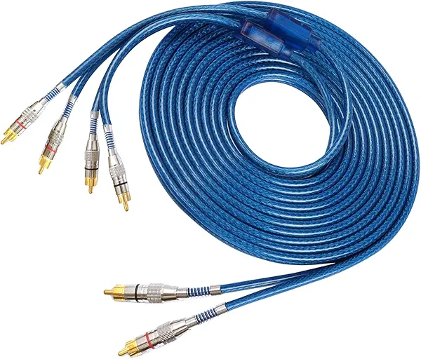 Fonestuff 2 Channel to 4 Channel RCA Audio Interconnect Cable 16.4ft 2 Male to 4 Male Y Splitter RCA Car Audio Cable Shielded Aux Cord for Home Theater, Car, Amplifiers, Hi-Fi Systems, Speakers