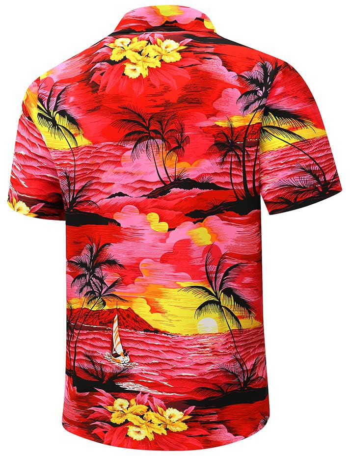 Image of Men's Hawaiian Shirt Tops Vintage Short Sleeve Button Down Beach Shirt Male Tropical Floral Summer Pullover Party Holiday