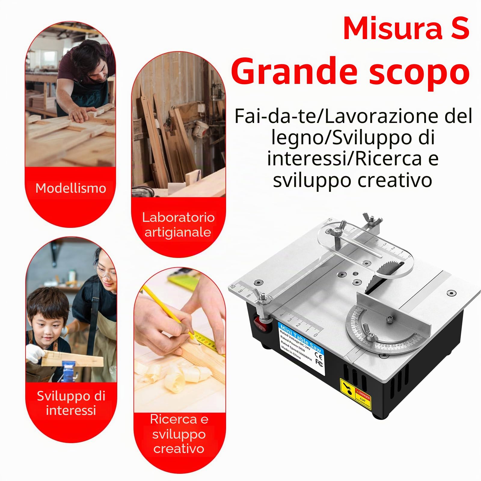 Mini sega circolare da tavolo, 5000 rpm, con alimentatore a 7 velocità, sega a nastro per legno/PCB/metallo fai da te e modellismo (A)