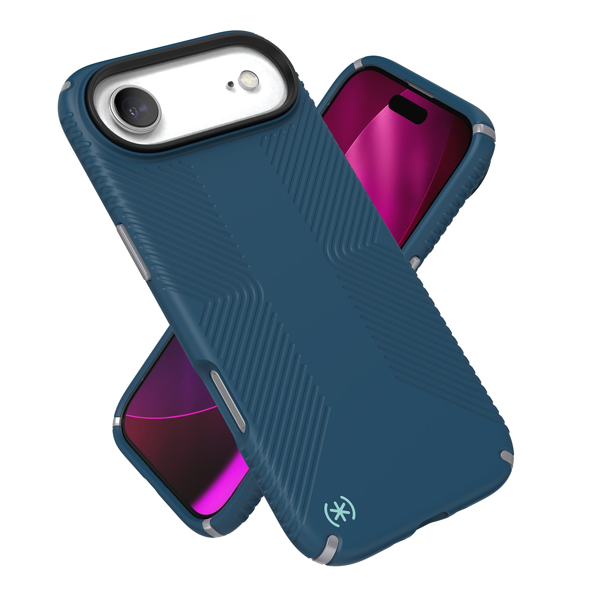 Speck PRESIDIO2 Grip for iPhone 17 Air Case, MagSafe-Compatible, Slim Protective Case, DEEP SEA/Silver Metallic/Spell Blue