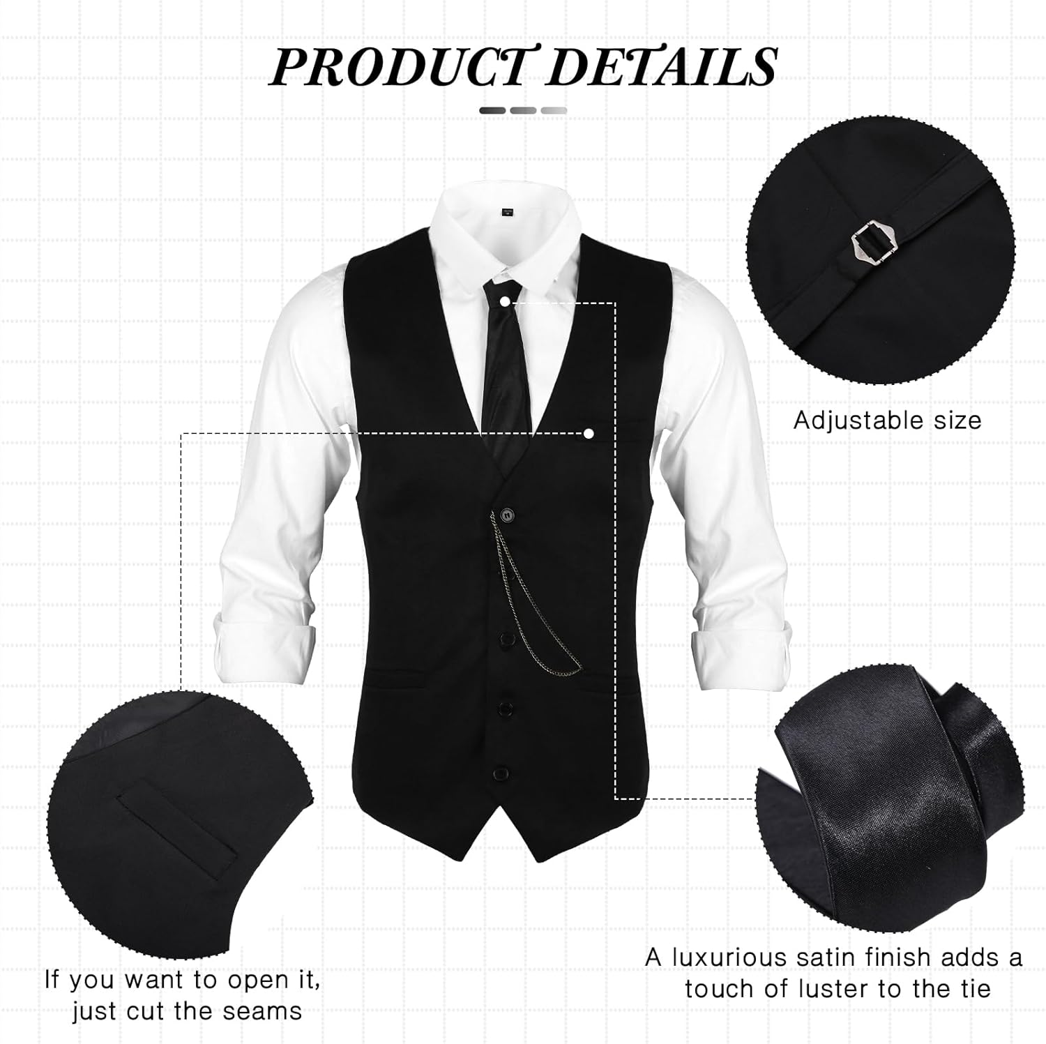 Neer 1920s Men Costume Accessories Outfit with Gangster Vest Hat Vintage Pocket Watch Bow Tie Suspenders Accessories - Image 6