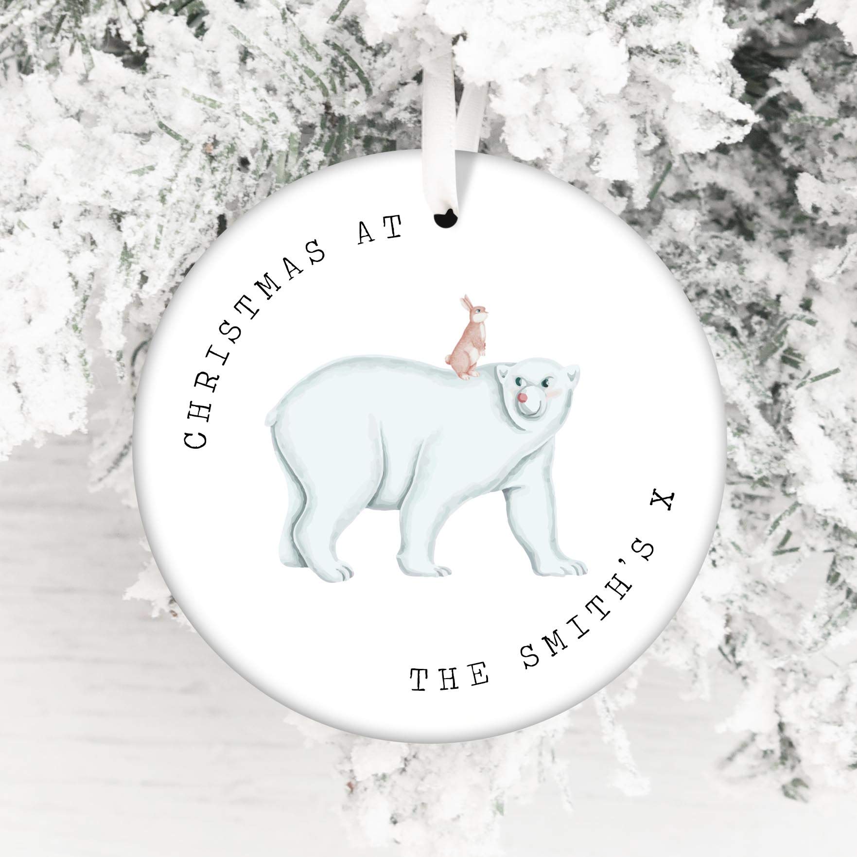 Personalised Christmas Ceramic Bauble - Family Edition - Keepsake Family Decoration - Add Your Name (Watercolour Polar Bear)
