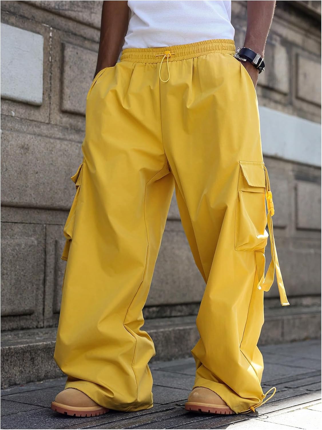 Men's Y2K Baggy Cargo Pants Wide Leg Parachute Pants Hip Hop Sweatpants Elastic Waist Trouser with Pockets Streetwear - Image 4