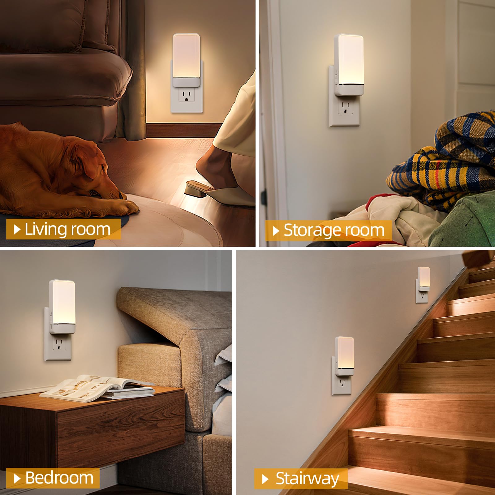 Dawnrise Luci notturne da collegare alla parete, luce notturna invisibile con sensore di movimento, luce bianca calda o fredda selezionabile, luminosità regolabile, luci notturne a LED per camera da