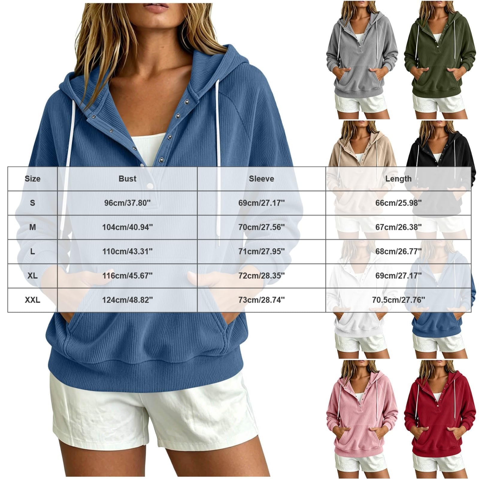 Felpa da Donna alla Moda con Cappuccio, Maniche Lunghe, vestibilità Ampia, con Tasca. Felpa Stretta