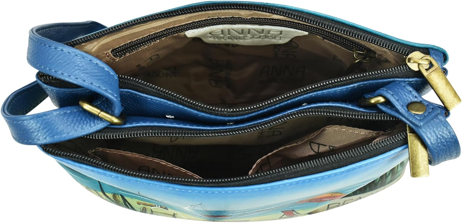 Anna by Anuschka Women's Original Genuine Leather Hand-Painted Leather Small Zip Around Crossbody - Leather Handbag for Women - Image 5