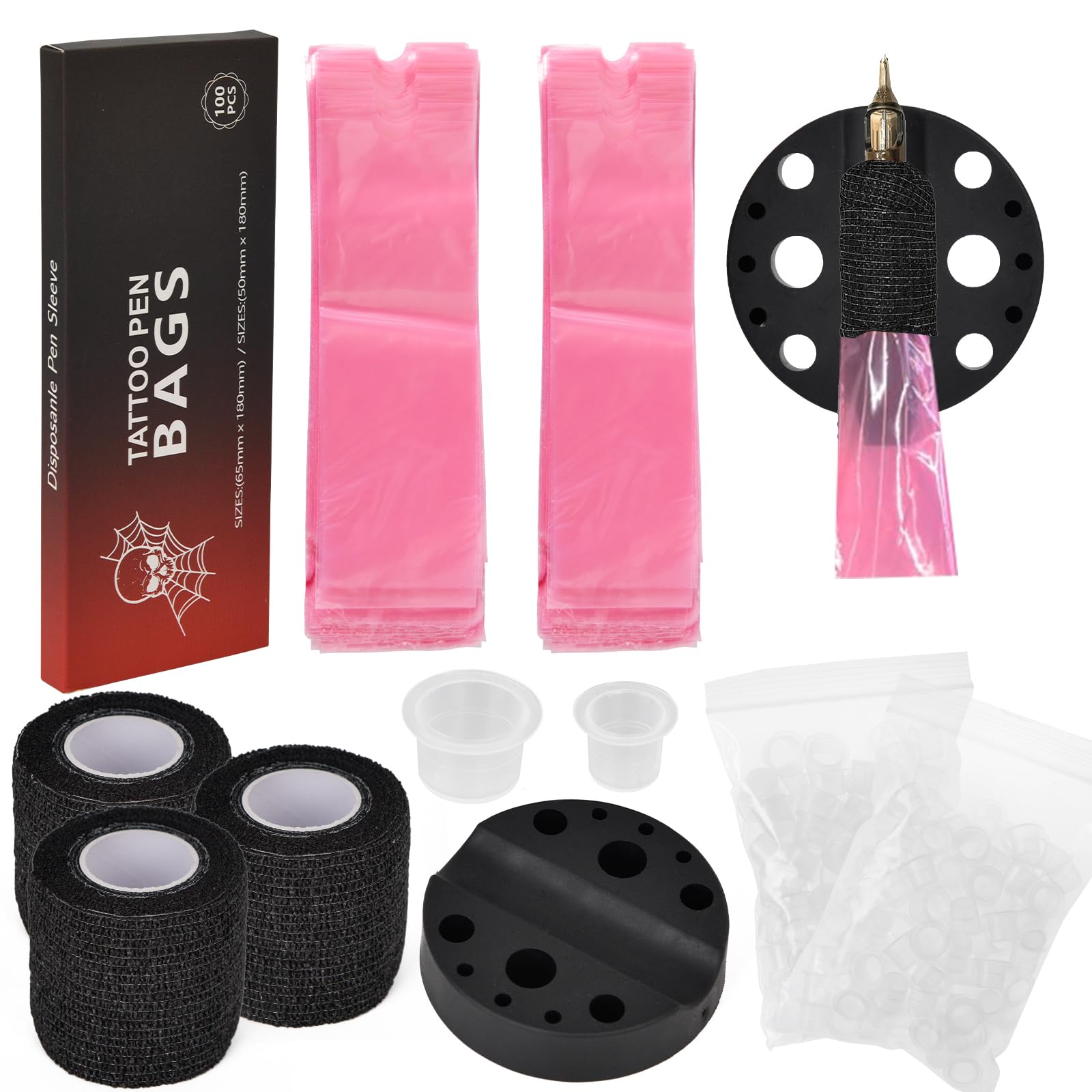 200pcs 2sizes Tattoo Machine Covers with 3pcs Tattoo Grip Wrap and 1pc Tattoo Pen Holder 200pcs 2 sizes Tattoo ink caps Tattoo Pen Covers Tattoo Grip Tape Tattoo Supplies Tattoo essentials