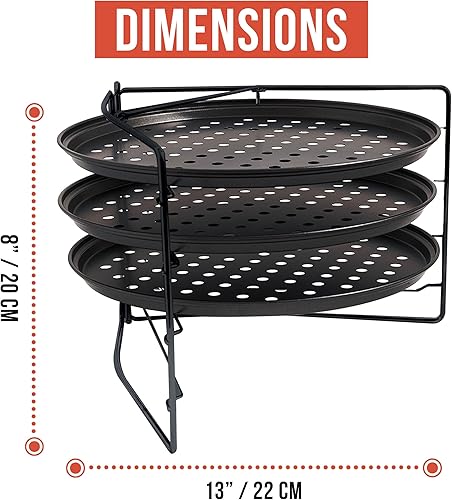 Miniatura 2 de Chef Pomodoro Juego de hornear pizza con 3 bandejas para pizza y estante para pizza, 13 pulgadas, soporte antiadherente para pizza y bandeja para