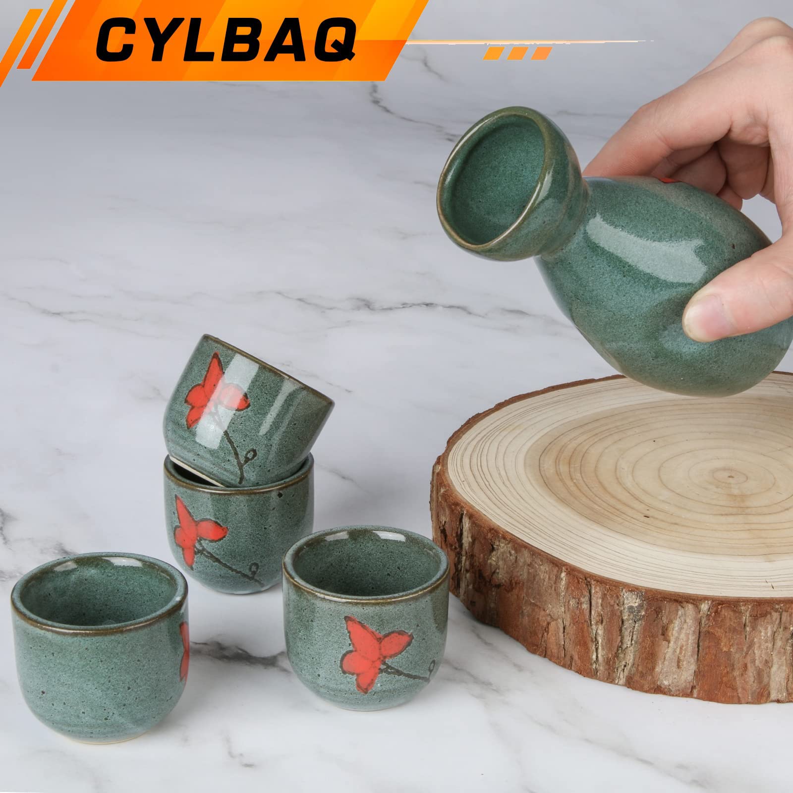Set di tazze da sake, set di 5 pezzi giapponese (bottiglia da 150 ml e tazza da 40 ml) in porcellana dipinta a mano in stile nebbioso, set di bottiglie di saki, tazze di saki