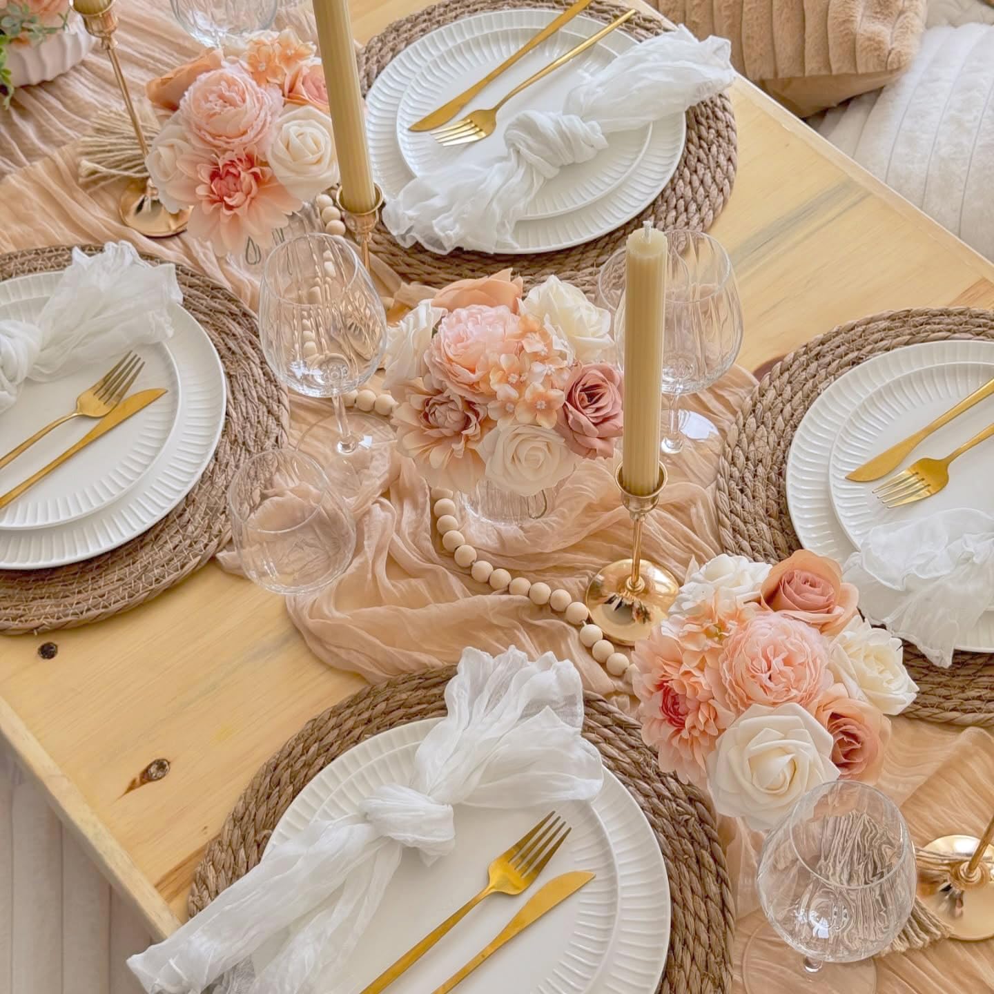 12 Pack Champagne Cheesecloth Table Runner 35x120 Inches, Easter Spring Cheese Cloth Table Runner 10FT Boho Sheer Gauze Runner for Bridal Shower Wedding Baby Shower Party Decor