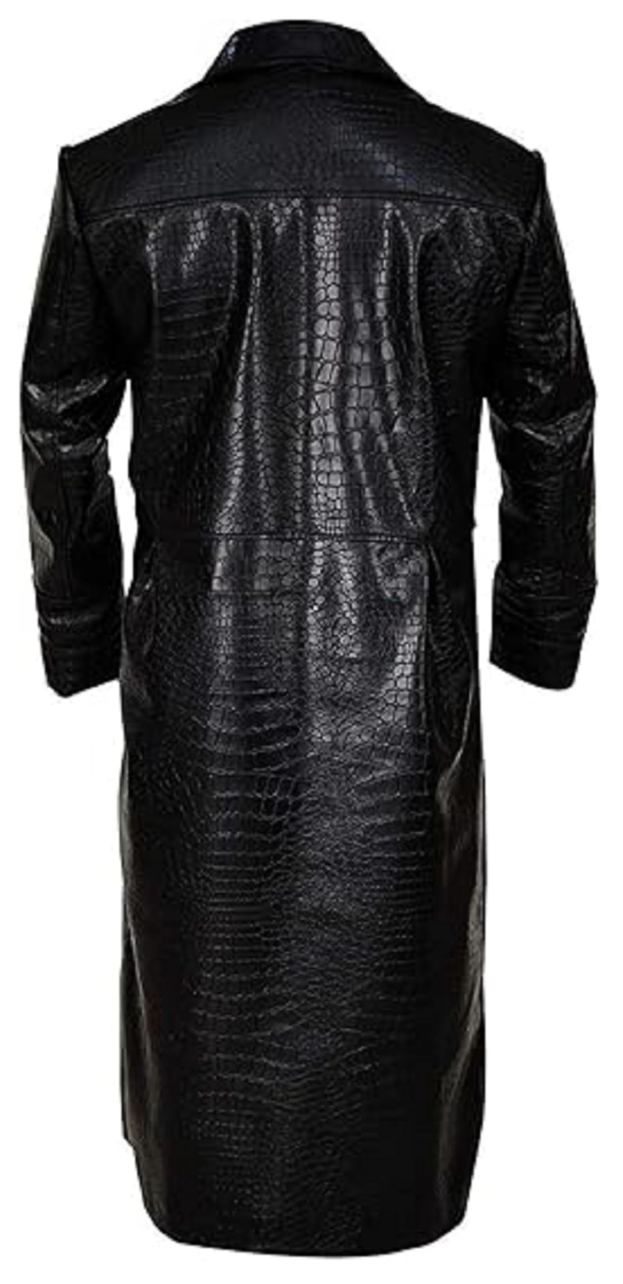 Cappotto lungo da uomo in pelle di coccodrillo nero elegante ispirato a Matrix Cosplay soprabito
