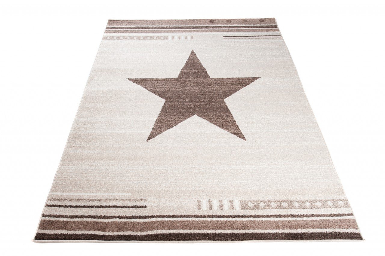 Tapiso MAROKO dywan z krótkim włosiem, melanż, wzór gwiazdy, beżowy, brązowy, do salonu, sypialni, pokoju młodzieżowego, Ökotex 200 x 290 cm