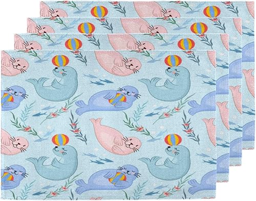 Animal Fun Theme Placemats Set of 4 Table Mats Washable Placemat Waterproof Place Mats for Party Home Dining Table Decor 18x12 in