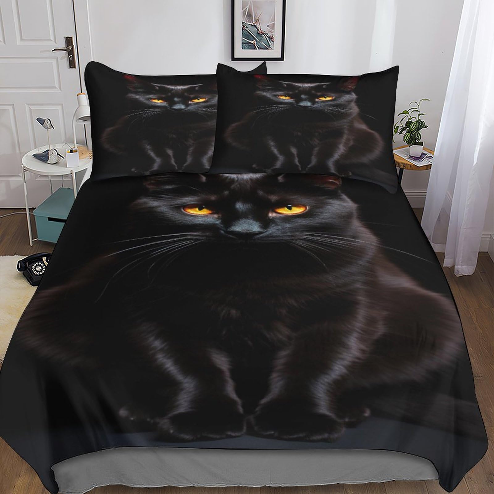 Housse de couette chat 220x240 parure de lit microfibre souple pour lit King size enfant