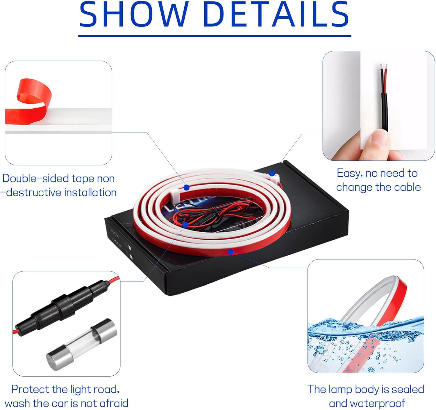 Car Hood Light Strip, 79 Inches Waterproof Flexible LED Strip, Dynamic Scan Start Up Car Daytime Running Lights, Universal Auto Exterior Decor Accessories for Most Vehicles (white, 79 Inches)