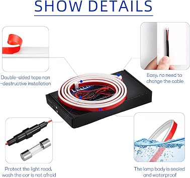 Car Hood Light Strip, 71 Inches Waterproof Flexible LED Strip, Dynamic Scan Start Up Car Daytime Running Lights, Universal Auto Exterior Decor Accessories for Most Vehicles (White, 71 Inches)