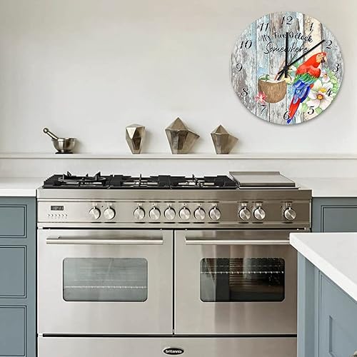 Miniatura 6 de Reloj de pared de loro de 15 pulgadas, con movimiento de cuarzo, decoración Tiki para patio exterior, reloj de pared de madera moderno, reloj