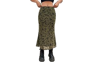 Women's Long Maxi Fishtail Skirt with Lettuce Trim